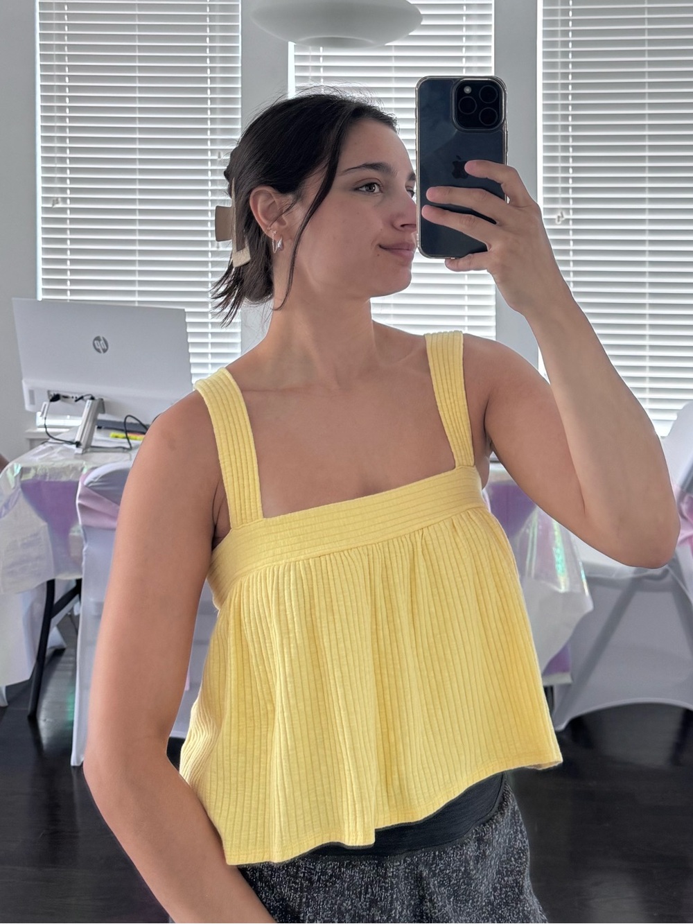 Urban Outfitters Lemon Ribbed Square-Neck Tank